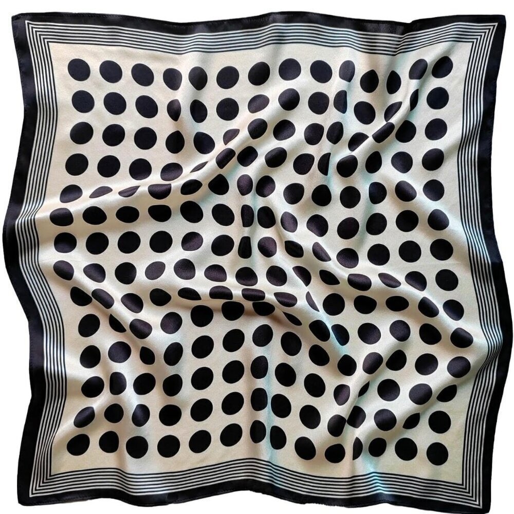NWT Polkadot Print Square Scarf Silk Satin Black White Neck Hair Accessory - Picture 2 of 8